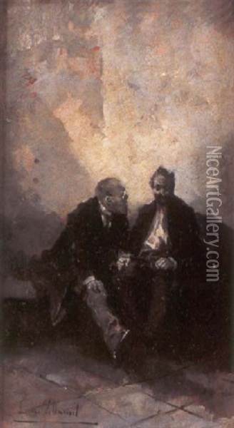 Dos Personajes Conversando Oil Painting - Eugenio Lucas Villamil