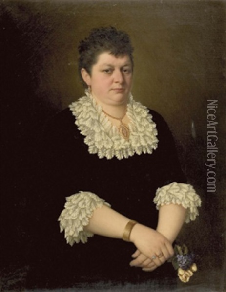 Portrait Einer Dame Mit Veilchen Und Rosen In Der Hand Oil Painting - Josef Bueche