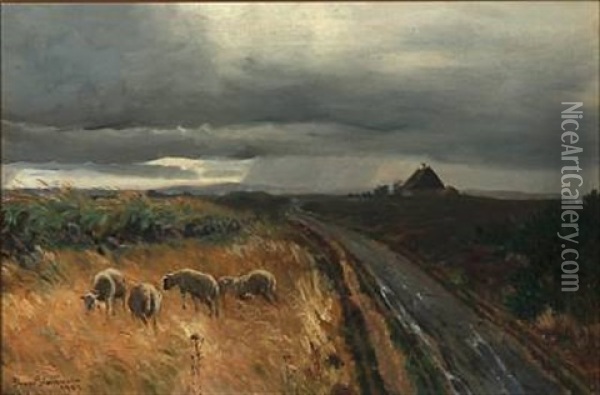 Paa Vejen Til Raageleje (on The Road To Rageleje) Oil Painting - Simon Simonsen