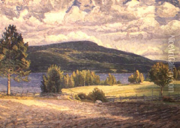 Sommarlandskap Oil Painting - Carl (August) Johansson