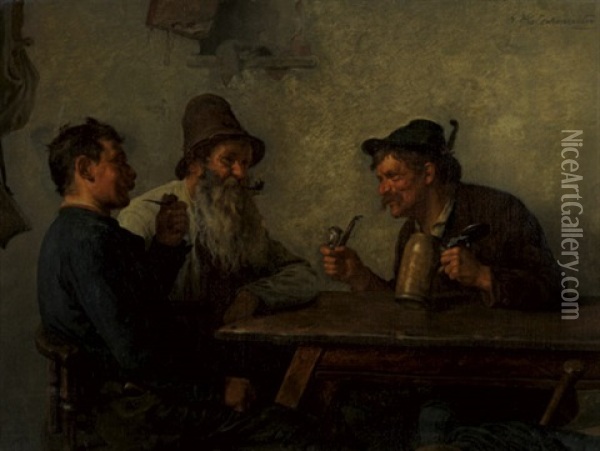 Drei Bauern Im Wirtshaus Oil Painting - Hugo Kotschenreiter