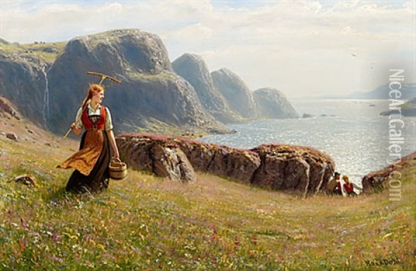 Sommardag I Norska Hogfjallet Oil Painting - Hans Dahl