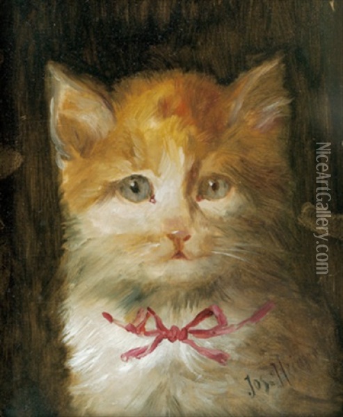 Katze Mit Rotem Mascherl Oil Painting - Josef Heimerl