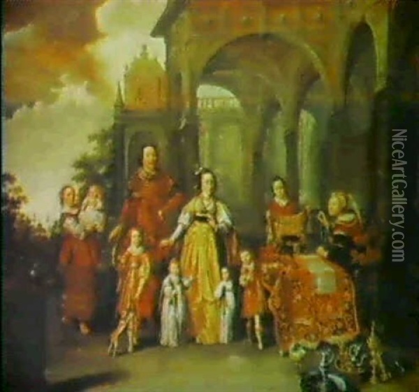 A Dutch Patrician Family By A Loggia Oil Painting - Jan Van Bijlert