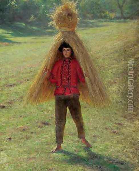 Boy Carrying a Sheaf Oil Painting - Aleksander Gierymski