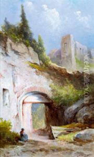 Eingang In Die Ruine Klamm Am Semmering Oil Painting - Karl Franz Emanuel Haunold