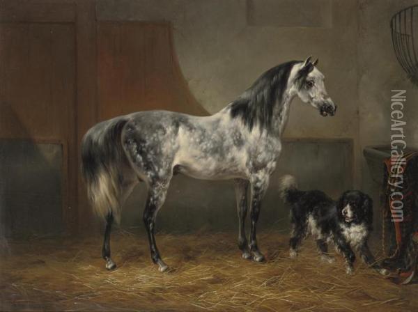 In The Stable Oil Painting - Wouterus Verschuur