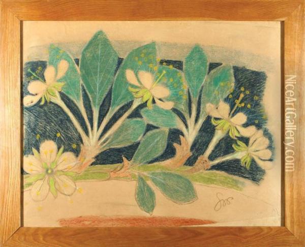 Fryz Dekoracyjny - Kwiaty I Liscie Kasztanowca Oil Painting - Stanislaw Wyspianski