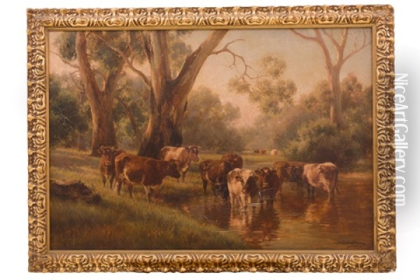 Cattle By The Water Oil Painting - Jan Hendrik Scheltema