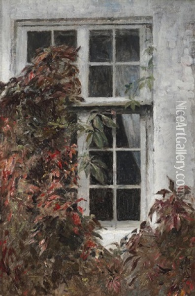 Virginia Creeper About A Window At Liselund Oil Painting - Peter Vilhelm Ilsted