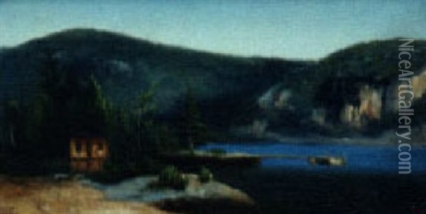 Camp On Mountain Lake Oil Painting - Max Eglau