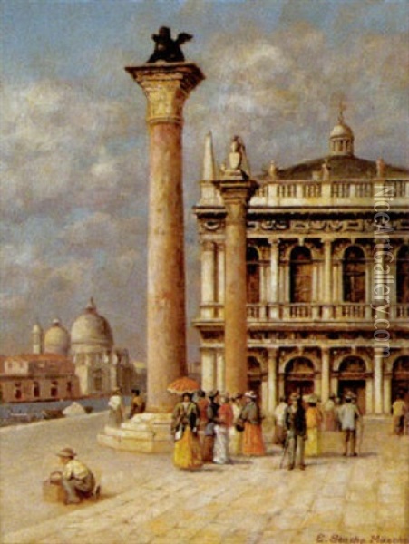 Die Piazzetta In Venedig Mit Blick Auf Die Libreria Vechia Oil Painting - Ernst Stache