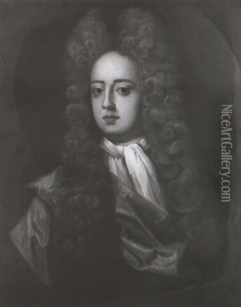 Portrait Of A Gentleman Wearing A Full-bottomed Wig Oil Painting - Michael Dahl