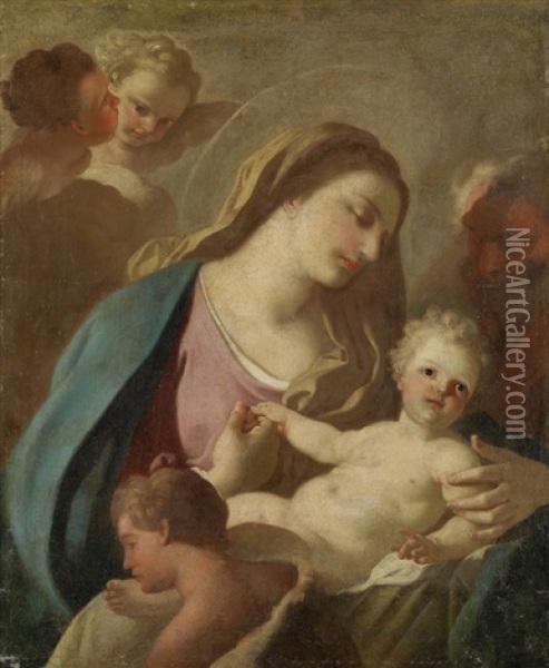 Heilige Familie Mit Engeln Oil Painting - Francesco de Mura
