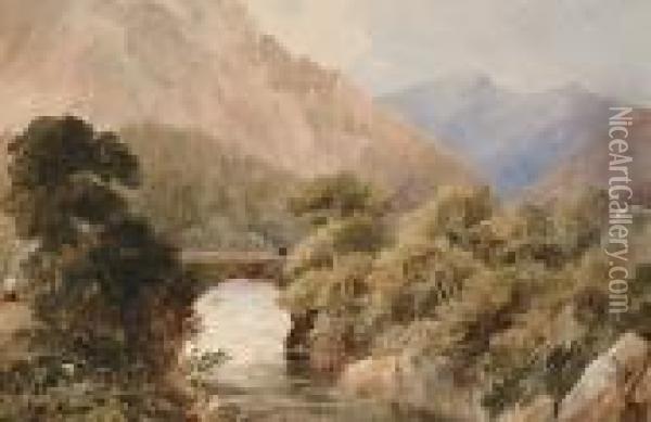 Rural Landscape With A Bridge Oil Painting - George Arthur Fripp