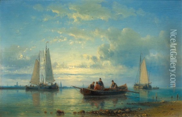 Fishing Boats At A Coast Oil Painting - Abraham Hulk the Elder