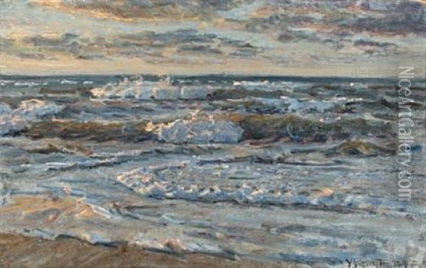 Evening Light At The Beach Of Skagen Oil Painting - Viggo Johansen