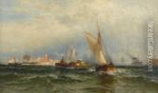 Steamships And Sailing Boats Oil Painting - Edward Moran