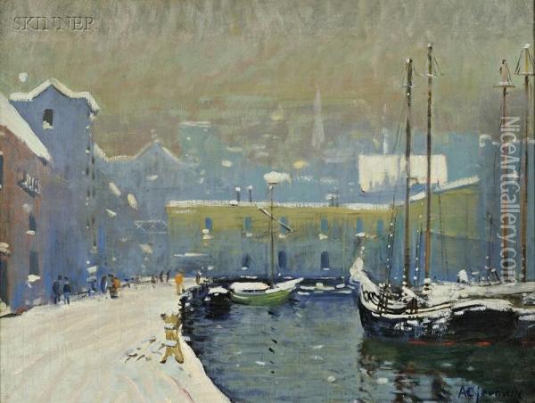 Boston Wharf In Winter Oil Painting - Arthur C. Goodwin