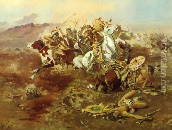 Indian Fight, #1 Oil Painting - Charles Marion Russell
