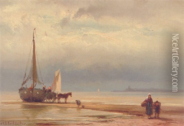 A Beached Bomschuit Oil Painting - Johannes Hermanus Barend Koekkoek