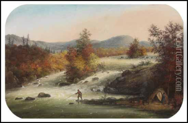 Rapids At Les Grands Calumets On The Ottawa Oil Painting - Alfred Worsley Holdstock