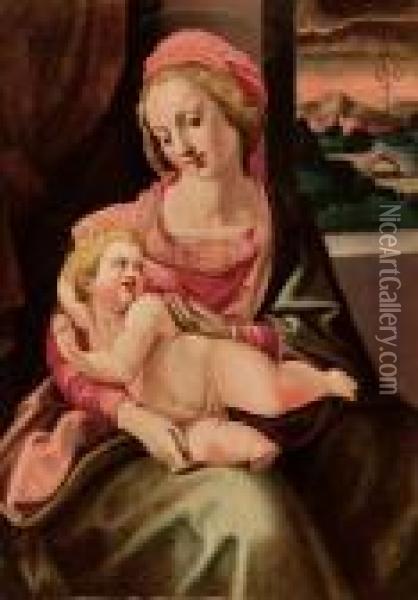 Madonna Col Bambino E San Giovannino Oil Painting - Michele di Ridolfo del Ghirlandaio (see Tosini)