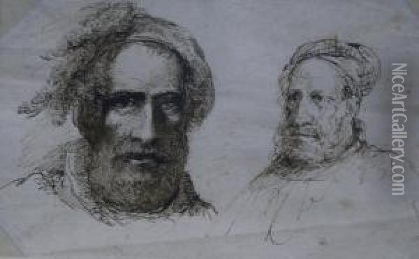 Portrait Studies Of Aman's Head Oil Painting - Carl Friedrich Von Rumohr