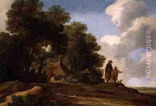Wooded landscape with figures conversing 1637 Oil Painting - Pieter Molijn