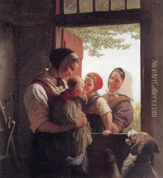 De Sma Naboer Oil Painting - Johann Julius Exner