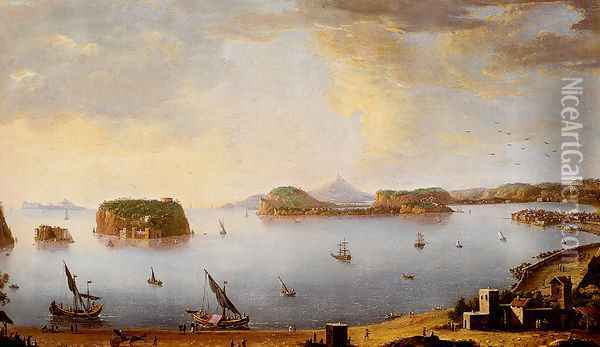 View Of The Bay Of Pozzuoli With The Port Of Baia, The Islands Of Nisida, Procida, Ischia And Capri Oil Painting - Antonio Joli