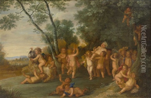 L'offrande A Bacchus Oil Painting - Peeter Van Avont