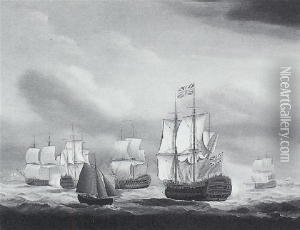 Ships At Sea Oil Painting - Nicholas Pocock