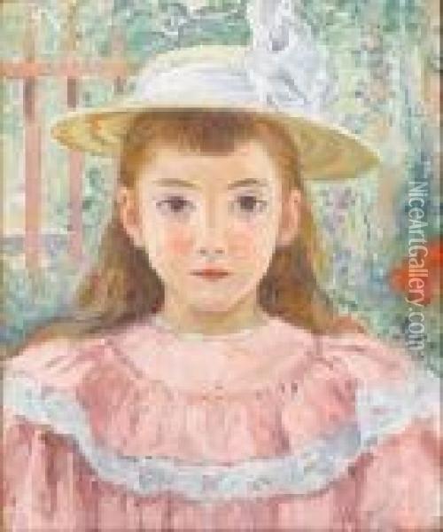 Jeune Fille A La Robe Rose Oil Painting - Emile Alfred Dezaunay