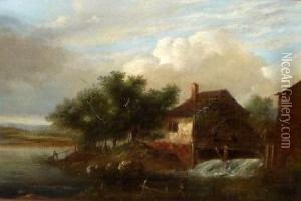 Figure Before An Old Watermill Oil Painting - Charles Morris