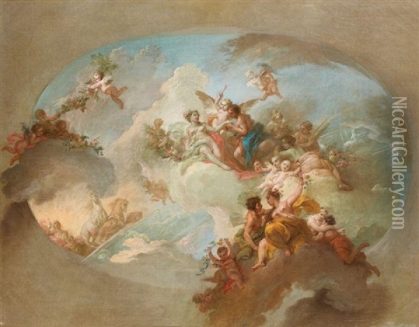 Allegorie De L'ete Avec Flore, Zephyr Mars, Venus Et Le Char D'apollon (study) Oil Painting - Claudio Francesco Beaumont