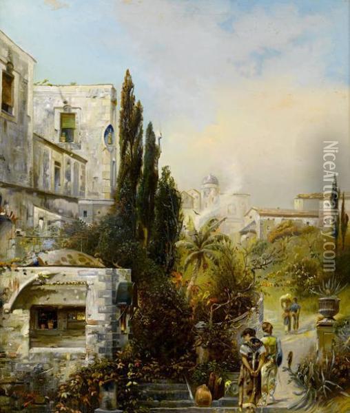 Street Scene, Naples Oil Painting - Robert Alott
