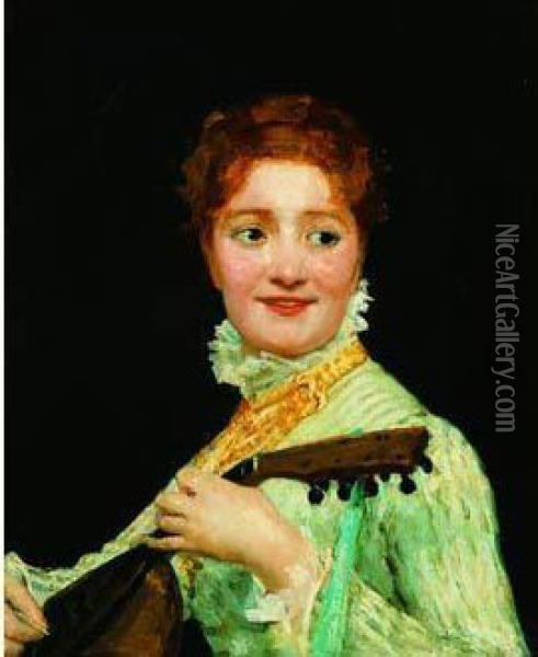 Jeune Femme A La Mandoline Oil Painting - Mary Cassatt