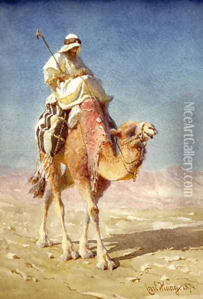 A Bedaween on a Camels Back Oil Painting - Carl Haag