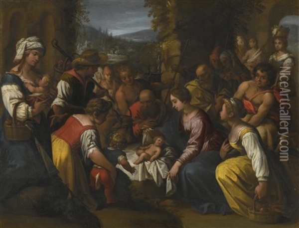 The Adoration Of The Shepherds Oil Painting - Giuseppe Mazzuoli