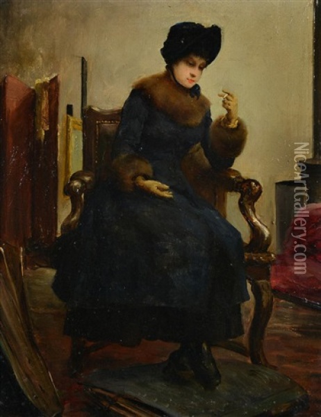 Dame Dans Un Interieur Oil Painting - Julius LeBlanc Stewart