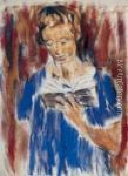 Portratskizze (lesende Frau, Stehend) Oil Painting - Christian Rohlfs