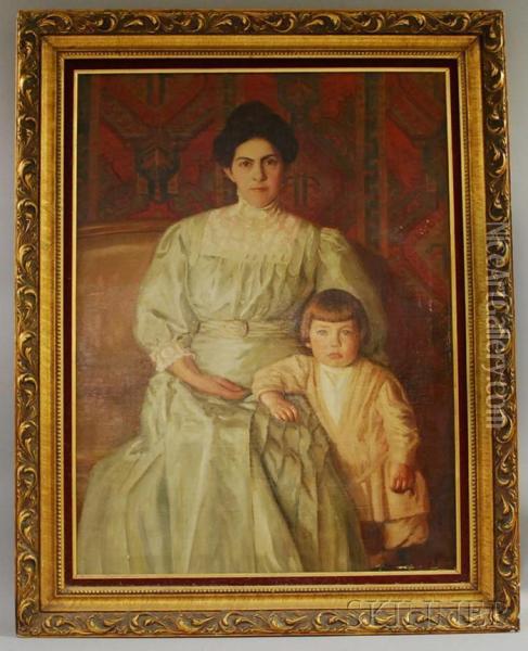 Mother And Young Child Oil Painting - Oscar F. Adler