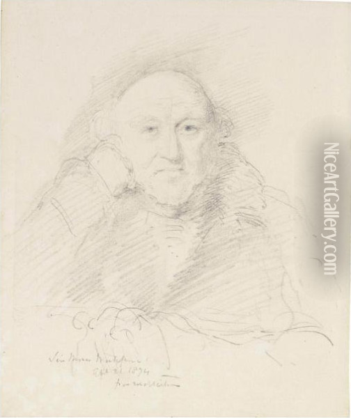 Portrait Study Of Sir Moses Haim Montefiore , Half-length, Seated At A Table Oil Painting - George Richmond