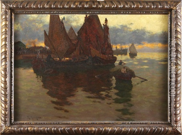 Lodzie W Zatoce Oil Painting - Julius Friedrich Ludwig Runge