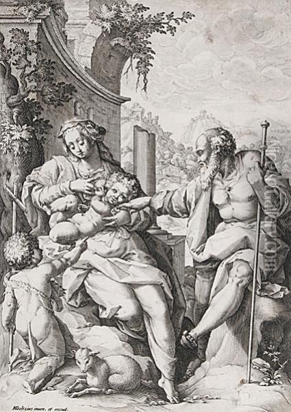 Die Heilige Familie Mit Dem Johannesknaben Oil Painting - Hendrick Goltzius