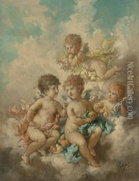 Putti On A Cloud Oil Painting - Charles Augustus Henry Lutyens