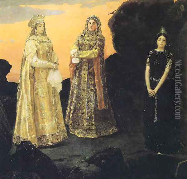 Three Tsarevnas of the Underground Kingdom Oil Painting - Viktor Vasnetsov