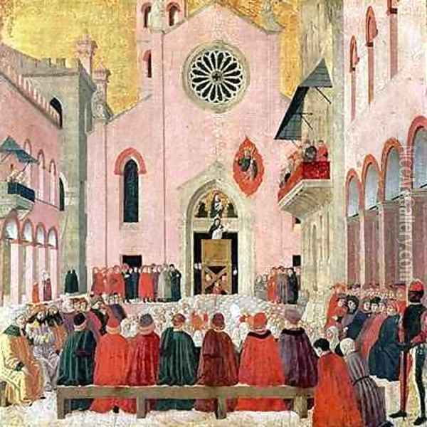 St Vincent Ferrer Preaching in front of the Church of Sant Eufemia in Verona Oil Painting - Bartolomeo degli Erri