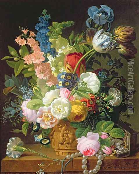 Still Life with Flowers Oil Painting - Jean-Louis Prevost